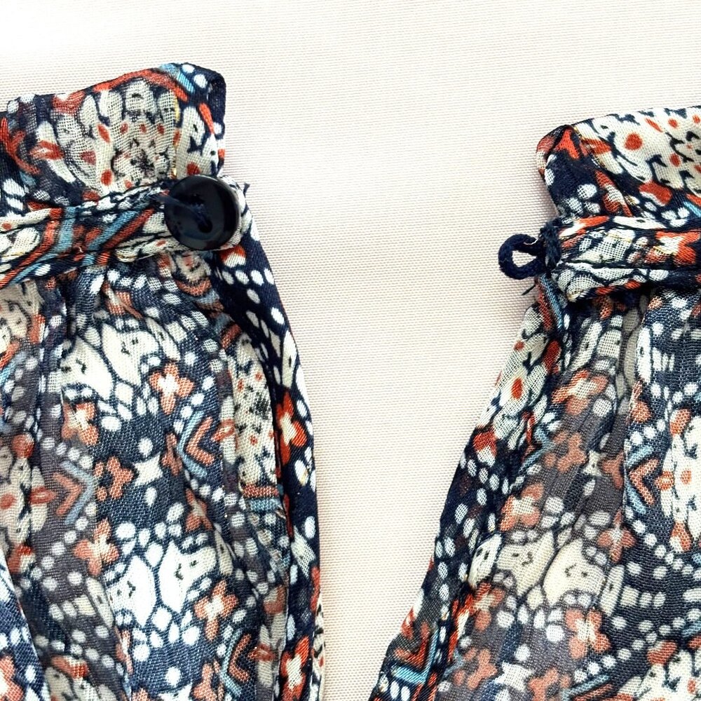 Maison d'Amelie High Collar‎ Long Sleeve Blouse - Royal/Orange/White - Size S - Picture 6 of 12